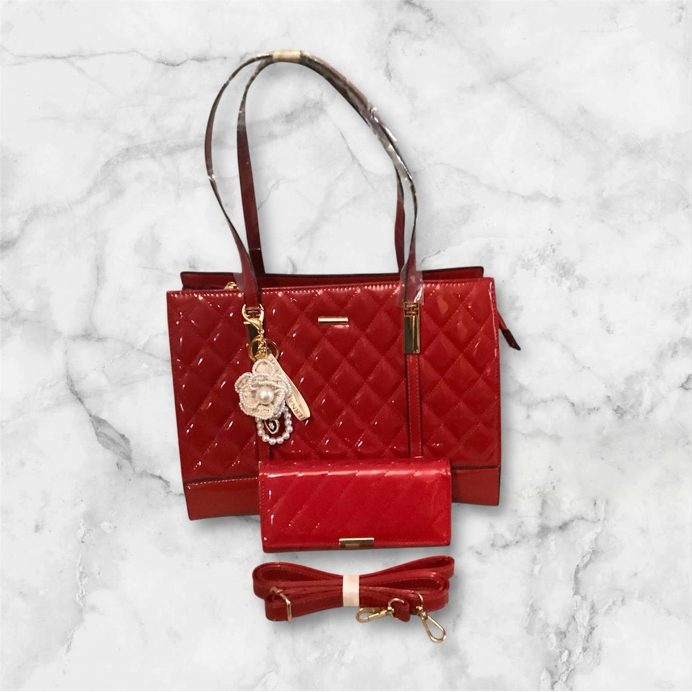 Red Quilted Handbag & Wallet Set - Picture 3 of 11